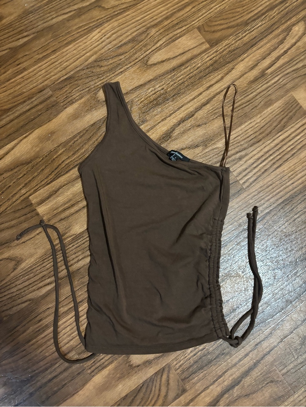 Ambience* Woman’s 1 Shoulder Brown Ruched Top W Side Ties * Small.